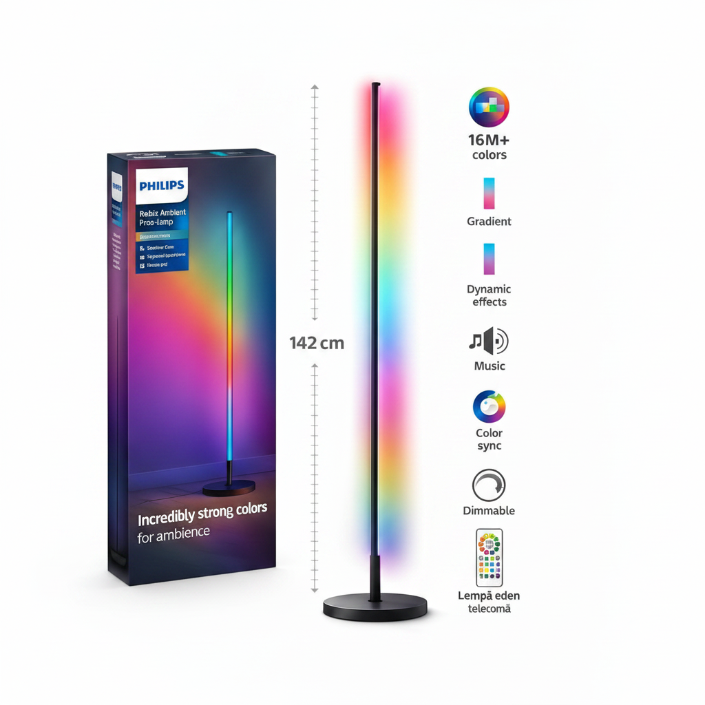 Lampadar Philips RGBIC 142cm cu telecomandă
