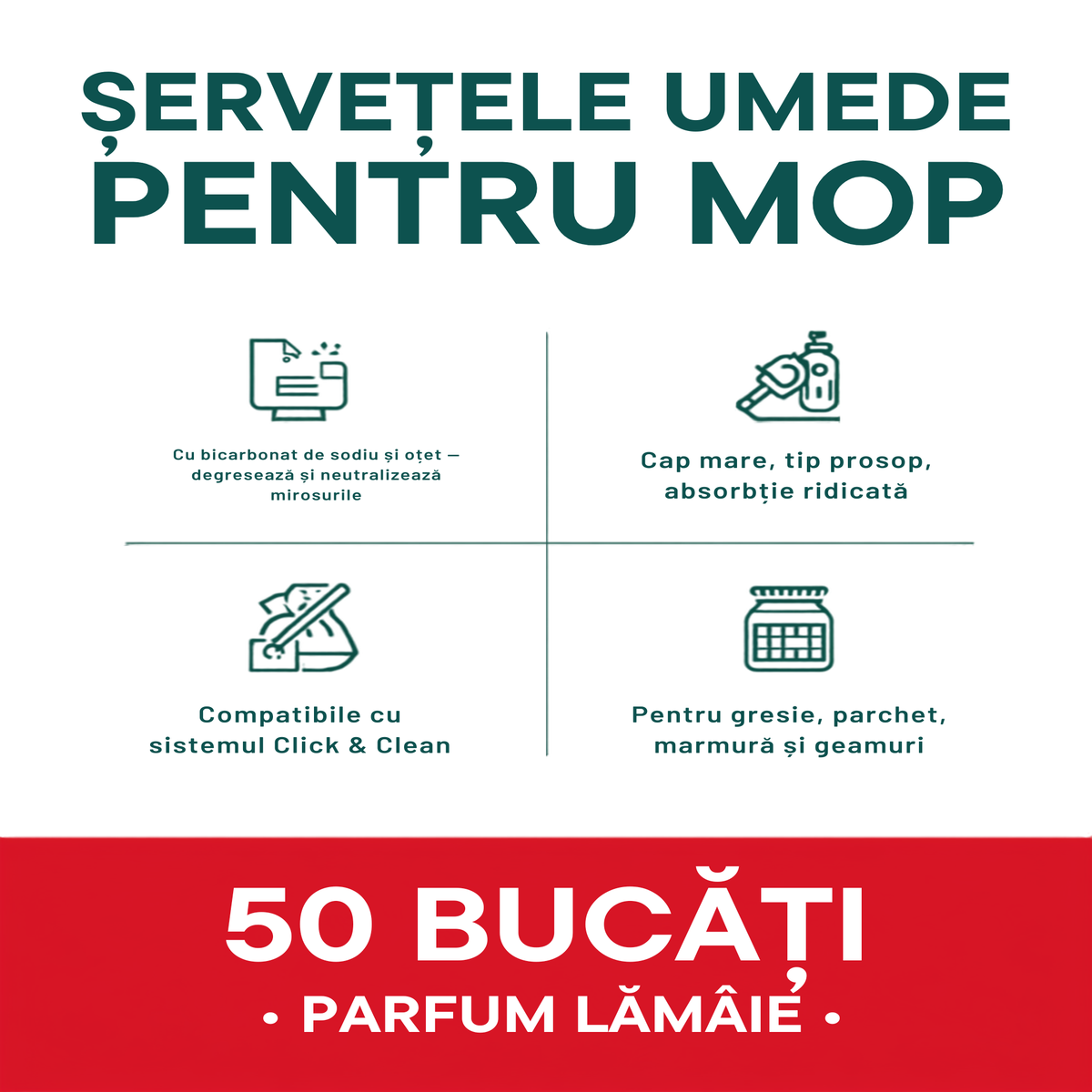 Beneficii servetele umede pentru mop: bicarbonat si otet, Click and Clean