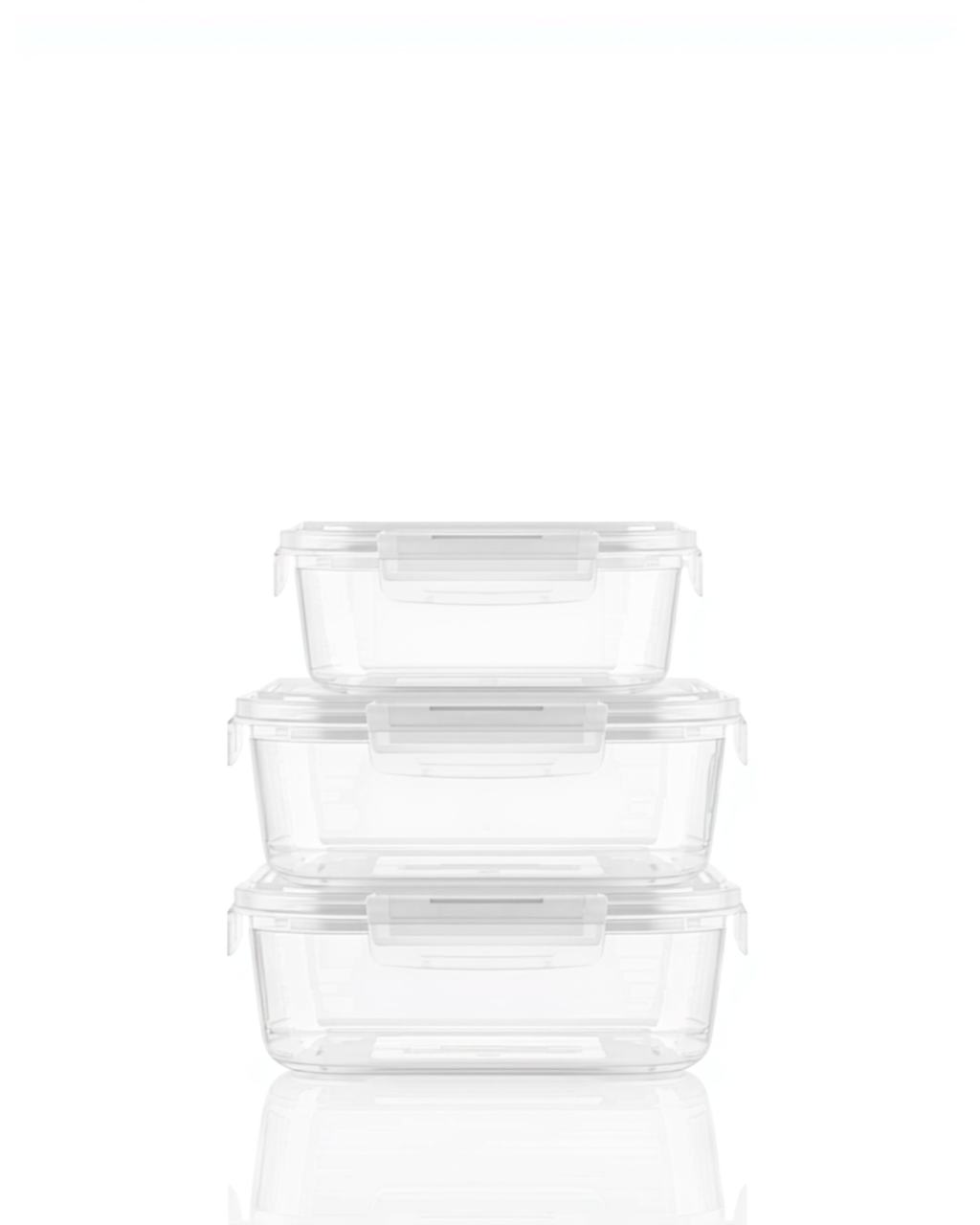 Set 3 caserole transparente cu capac pe fundal alb
