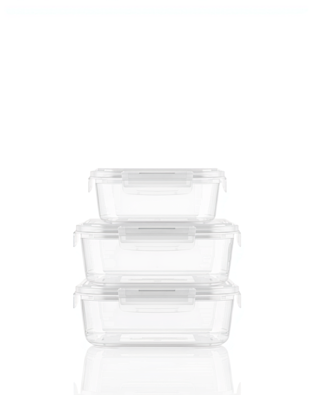 Set 3 caserole transparente cu capac pe fundal alb