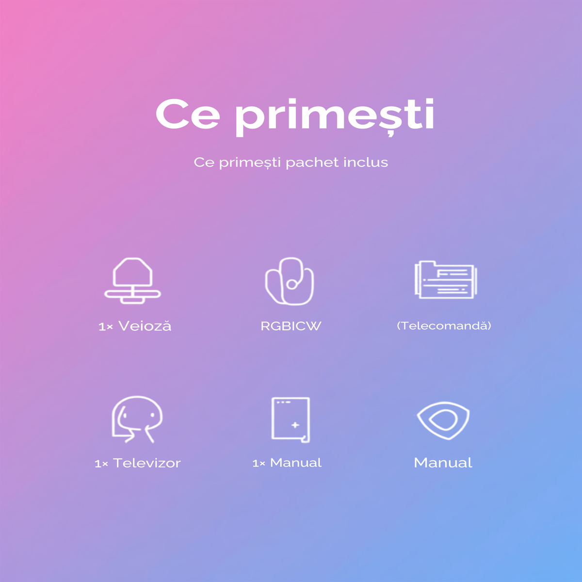 Conținut pachet: veioză, telecomandă, manual