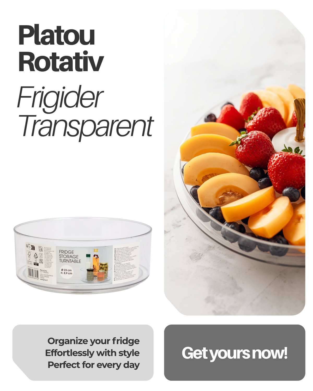 Platou rotativ 5Five se roteste 360 grade cu margine inalta