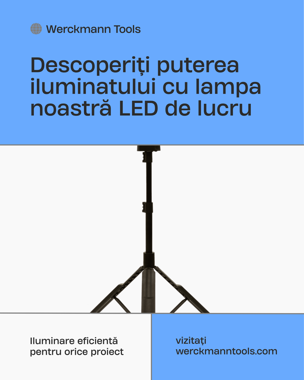 Lampa Werckmann detalii tehnice trepied reglabil 77-121cm