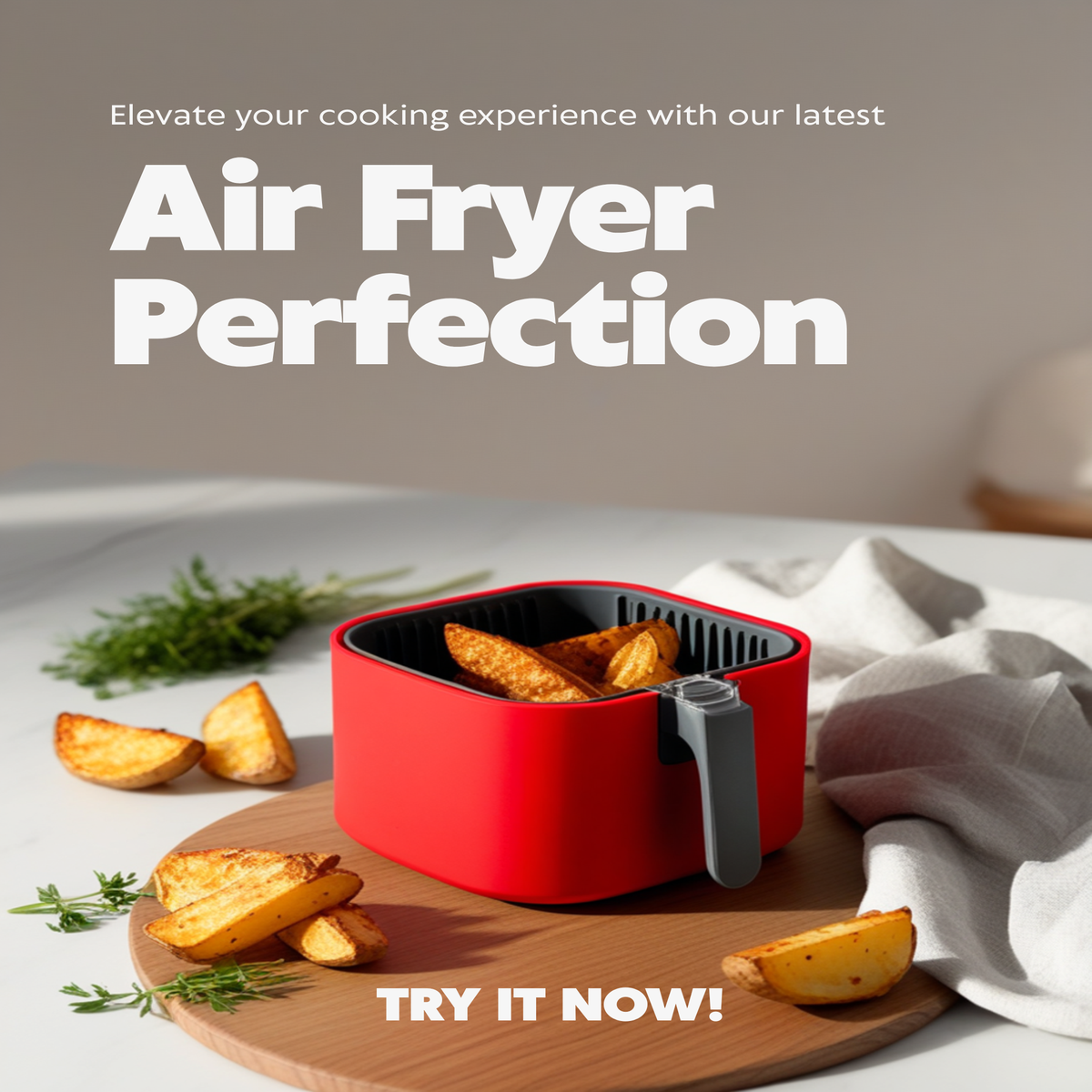 Coș airfryer silicon pe blat de bucătărie modern