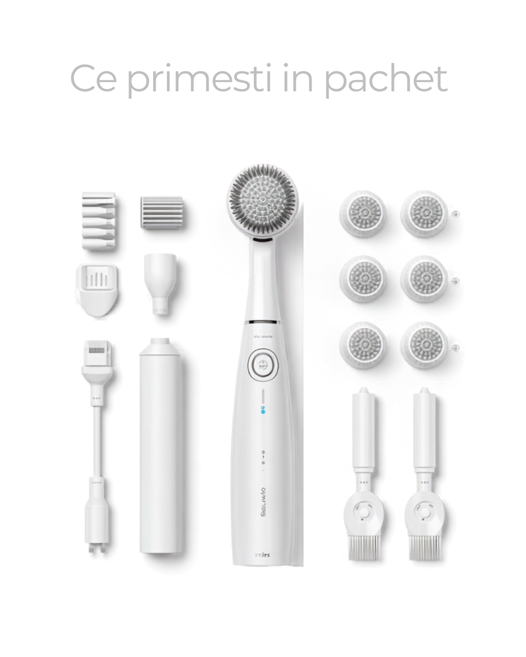 Continut pachet CleanRite Turbo Scrubber - perie, 9 capete, prelungitor, cablu