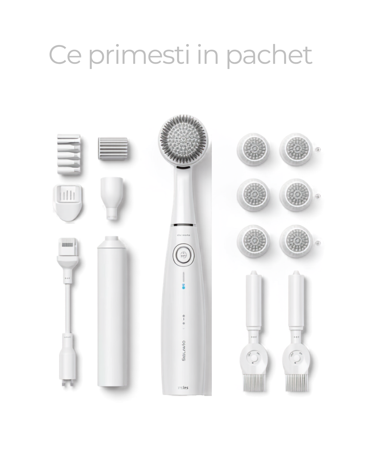 Continut pachet CleanRite Turbo Scrubber - perie, 9 capete, prelungitor, cablu