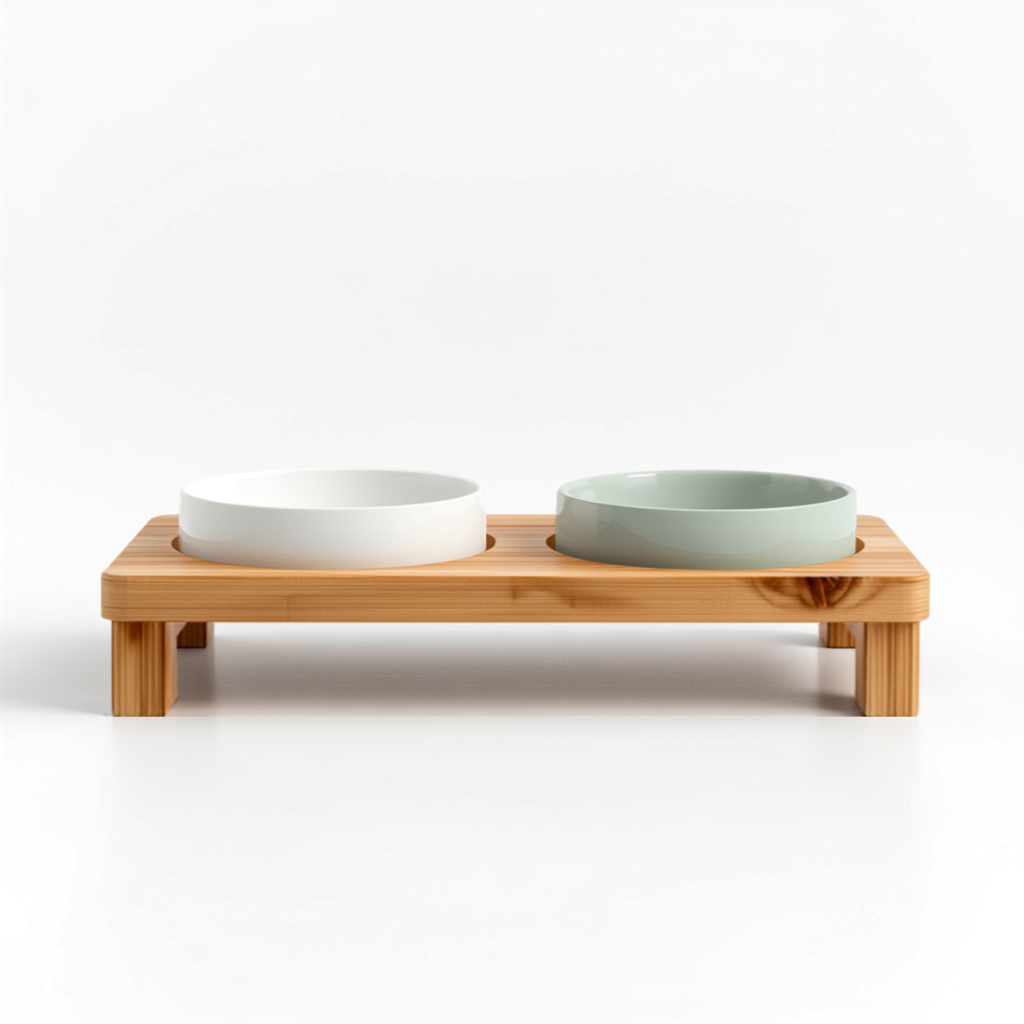 Set 2 boluri ceramice pentru animale cu suport bambus - imagine principala
