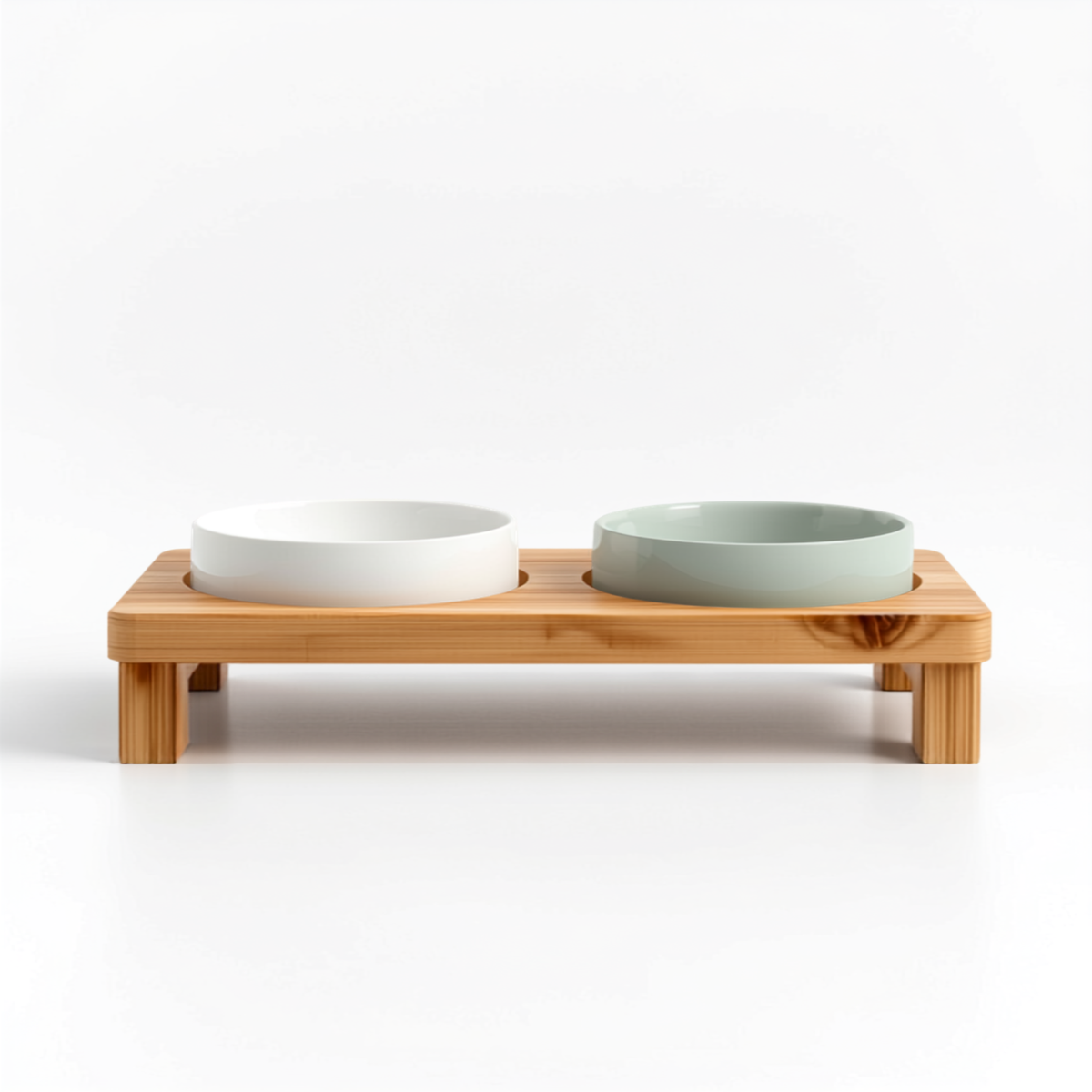 Set 2 boluri ceramice pentru animale cu suport bambus - imagine principala