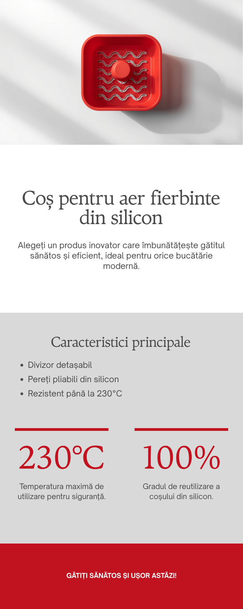 Detaliu divizor detașabil și pereți pliabili coș airfryer silicon