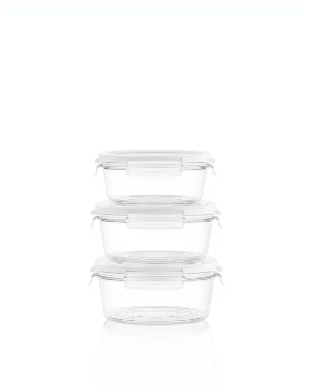 Set 3 caserole Curver transparente cu capac pe fundal alb