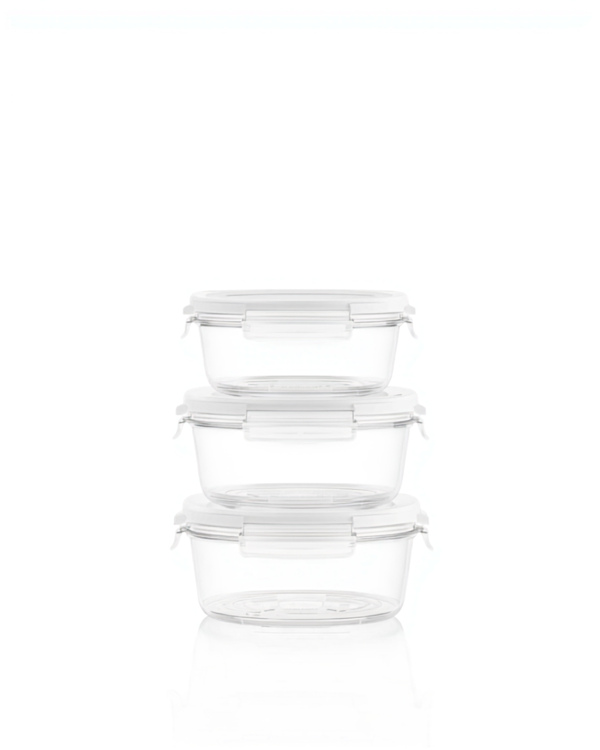 Set 3 caserole Curver transparente cu capac pe fundal alb