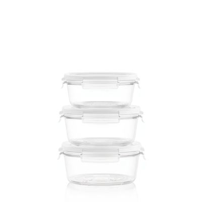 🥡 Set 3 Caserole Curver cu Capac Ermetic – 3x0,8L, Transparente Stivuibile