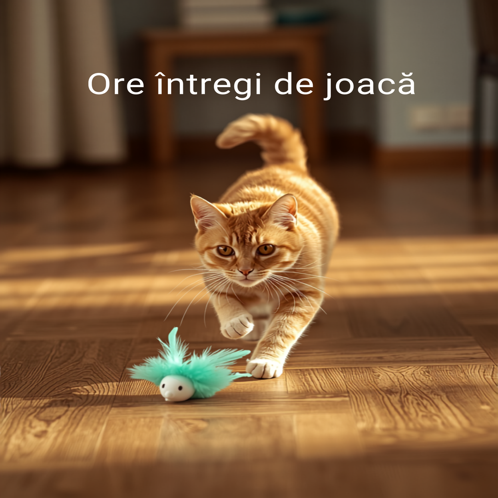 Pisică jucându-se cu șoricelul electric