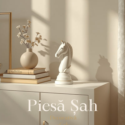 Piesă Șah Decorativă "Cal" Alb cu Detalii Aurii Ø10x25.5cm