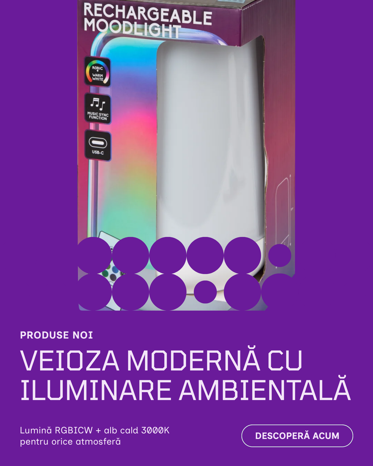Detalii și funcții veioză RGBICW