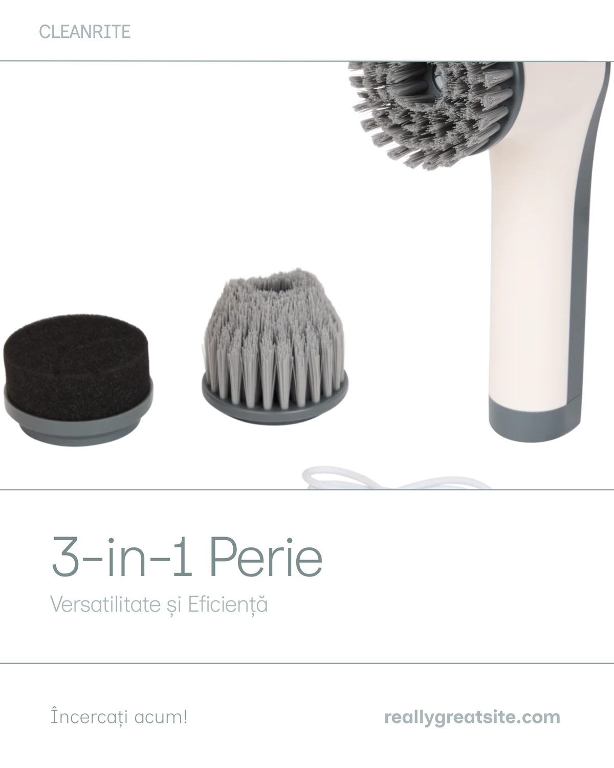 CleanRite 3 in 1 - 3 capete: conic, plat si burete