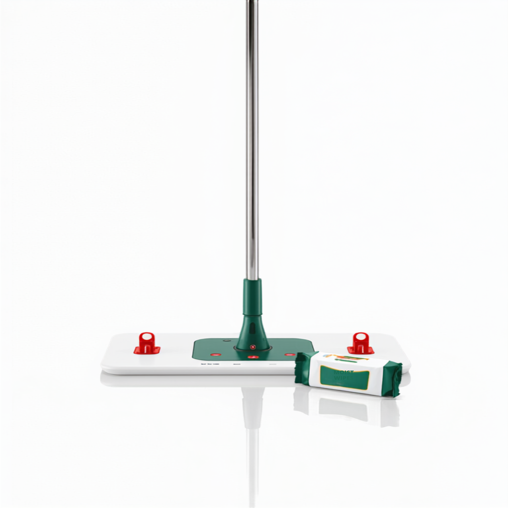 Set mop plat reglabil ClarSanit cu servetele umede, fundal alb