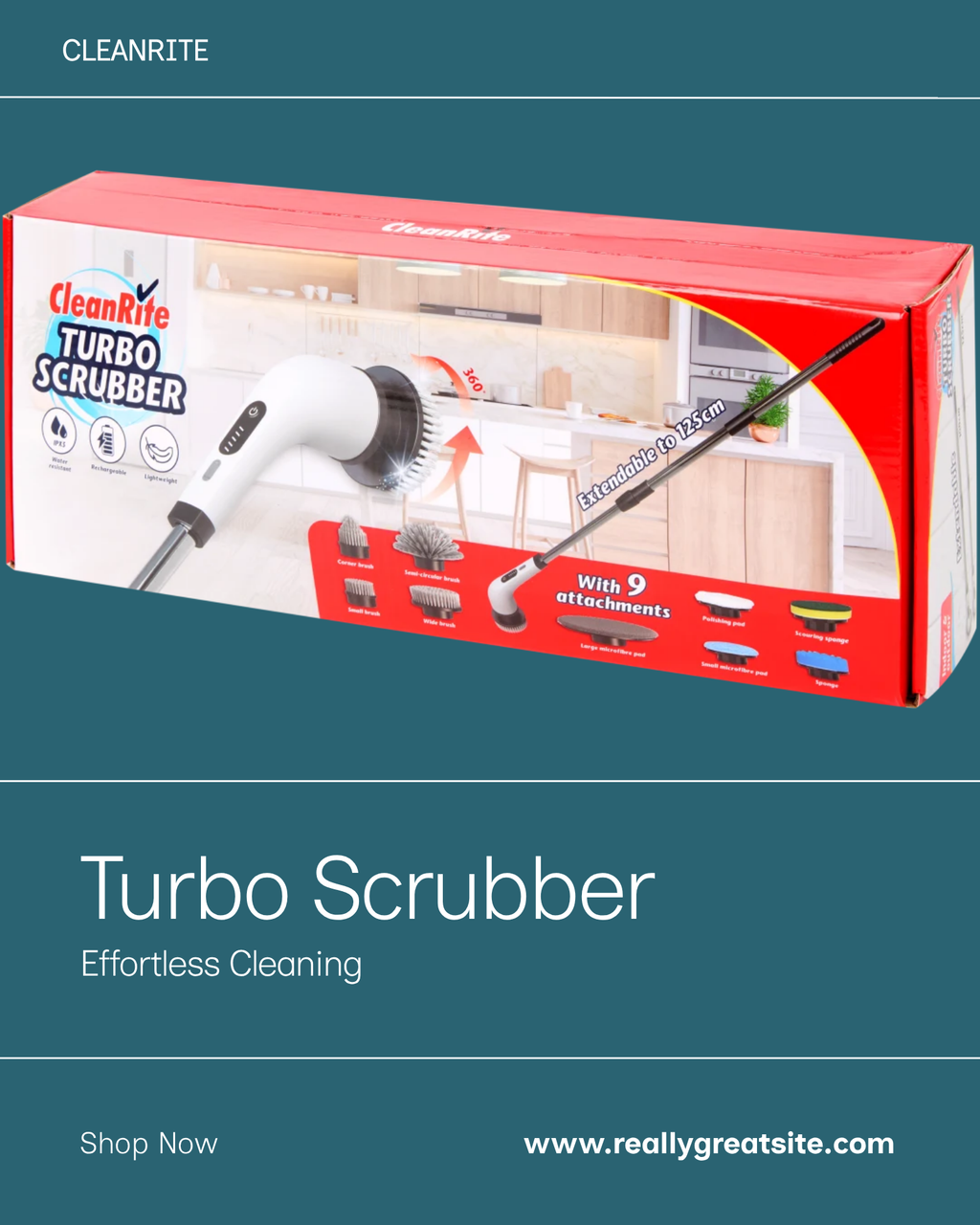Perie electrica rotativa CleanRite Turbo Scrubber pe fundal alb