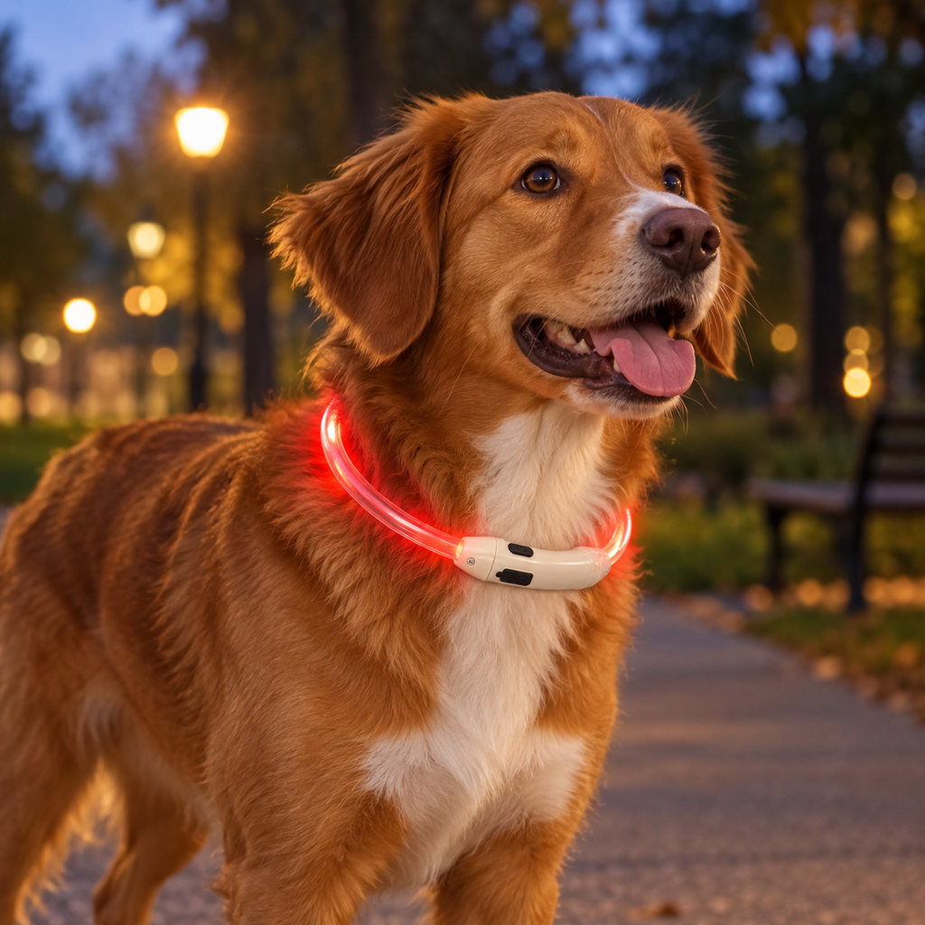 Zgardă LED pentru câini, lumină roșie la plimbarea de seară