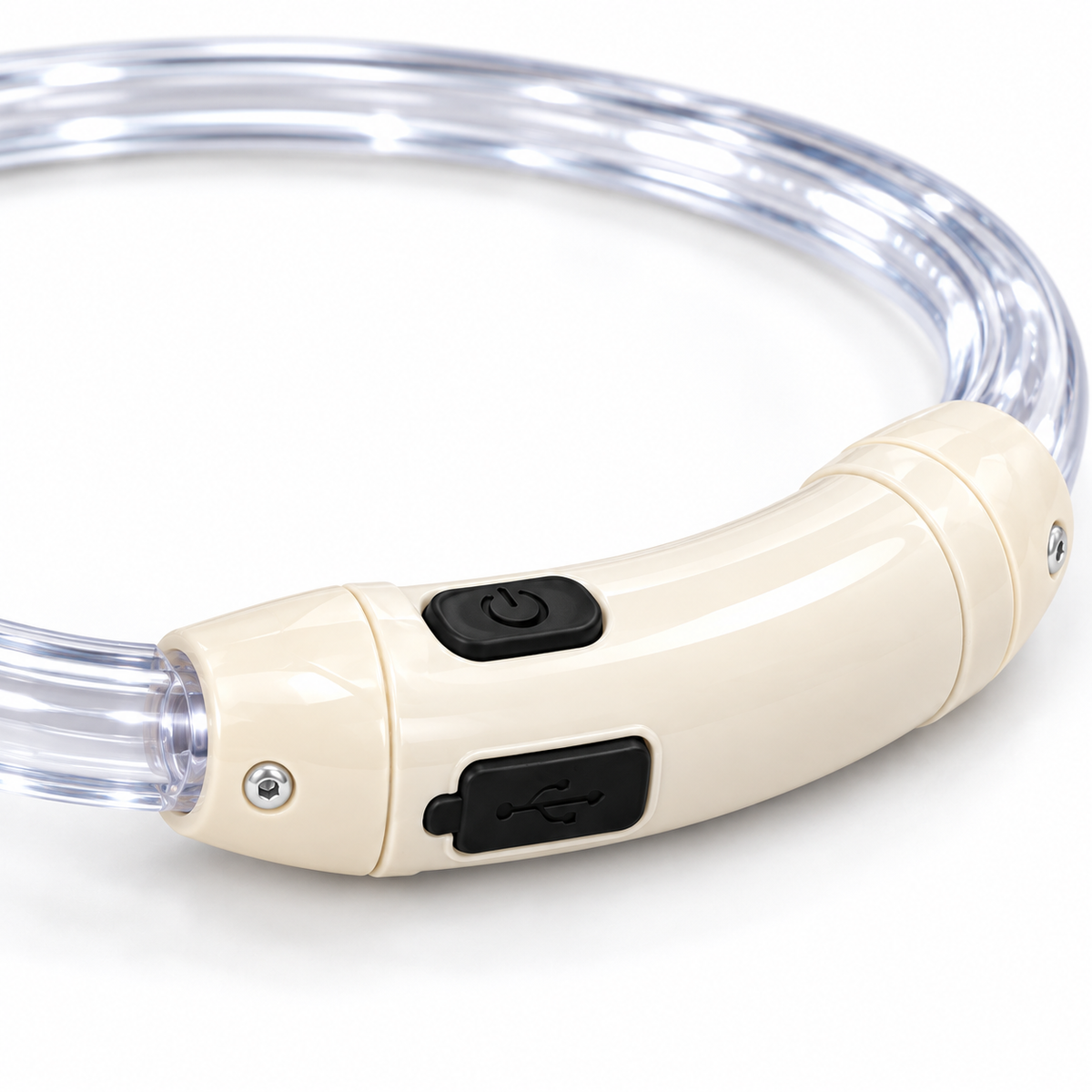Detaliu tub transparent flexibil și controllerul zgărzii LED