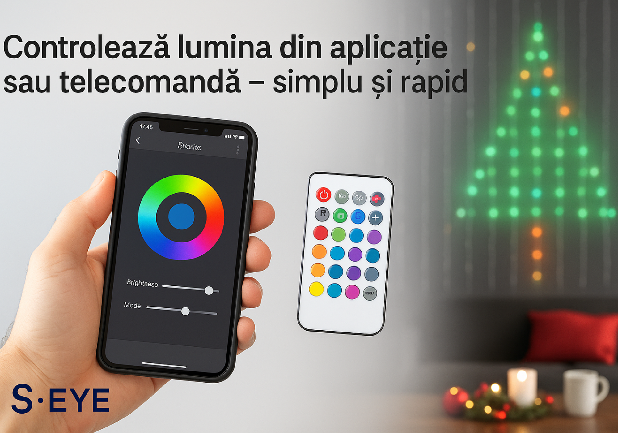 Instalatie Inteligenta S-Eye 400 LED-uri, control Wi-Fi, telecomanda, 2x2 m