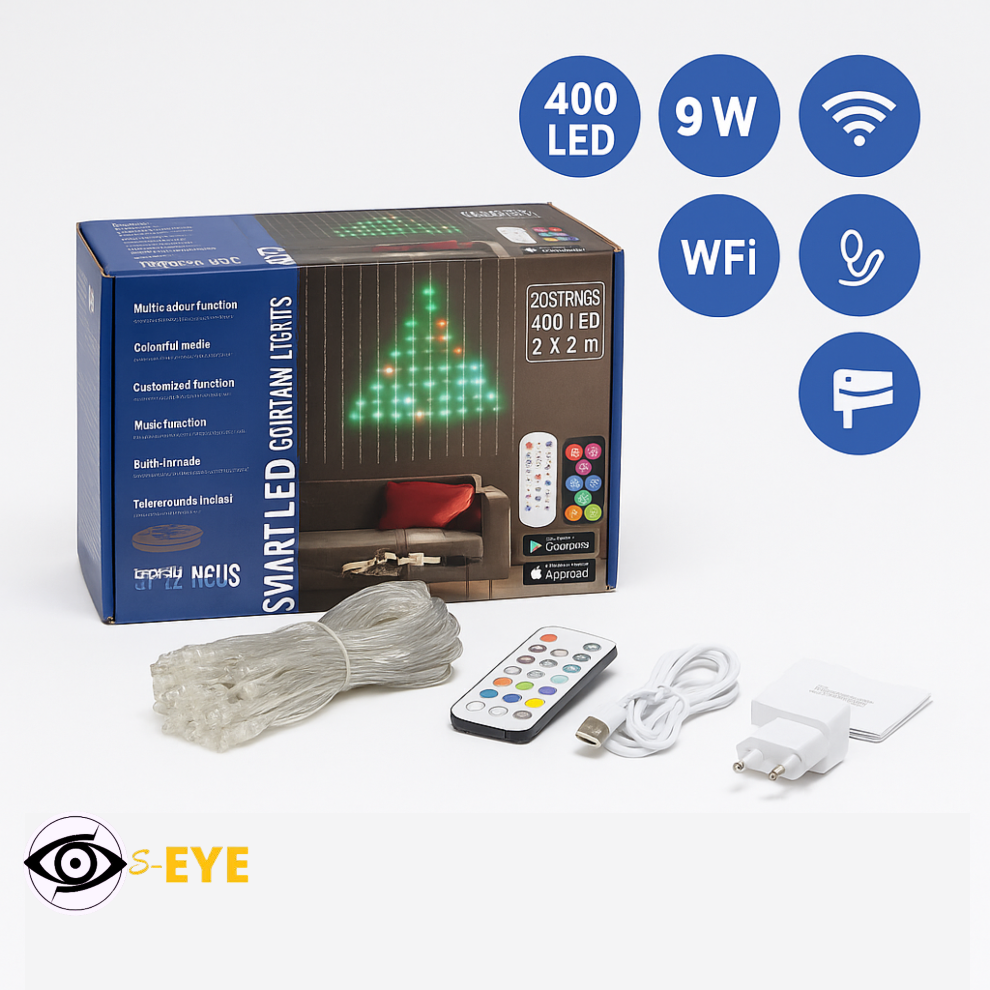 Instalatie Inteligenta S-Eye 400 LED-uri, control Wi-Fi, telecomanda, 2x2 m