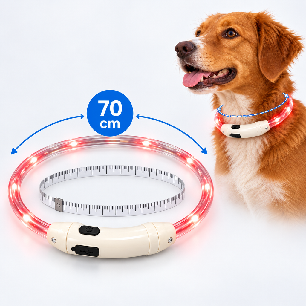 Zgardă LED pentru câini cu lungime de aproximativ 70 cm