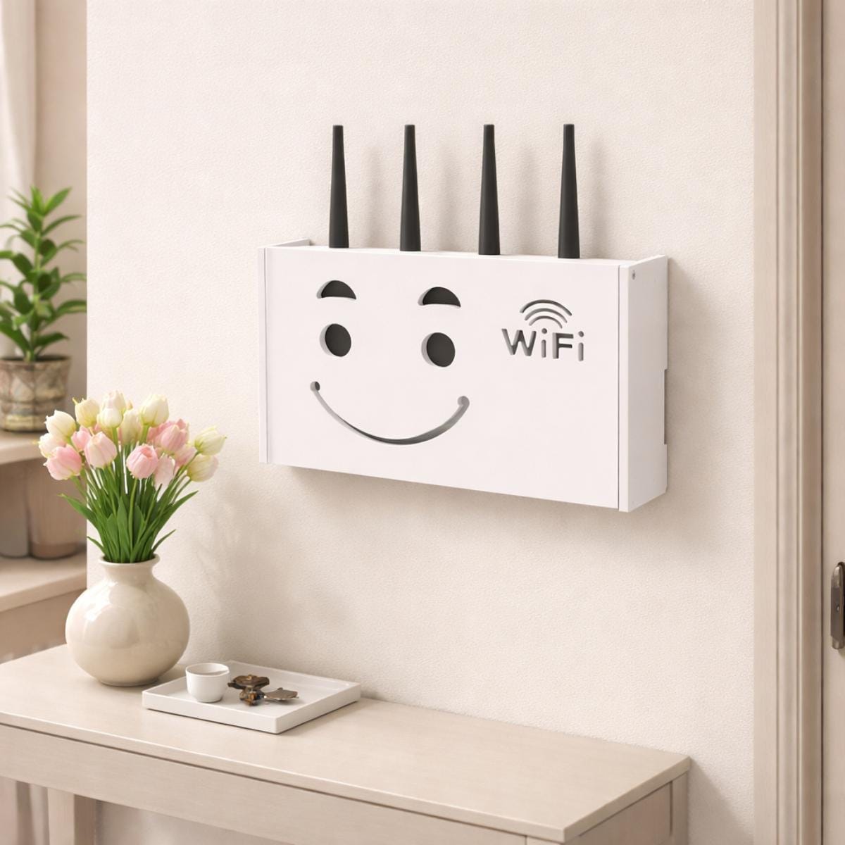 Cutie mascare router WiFi de perete Hoff Smile 40.5 cm alba, organizare cabluri