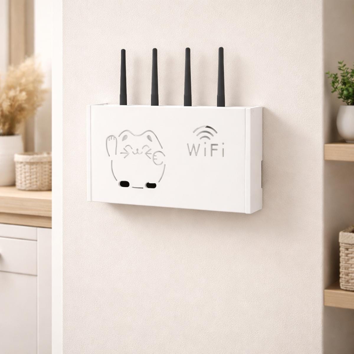 Cutie mascare router WiFi de perete Hoff Kitty 33 cm alba, organizare cabluri