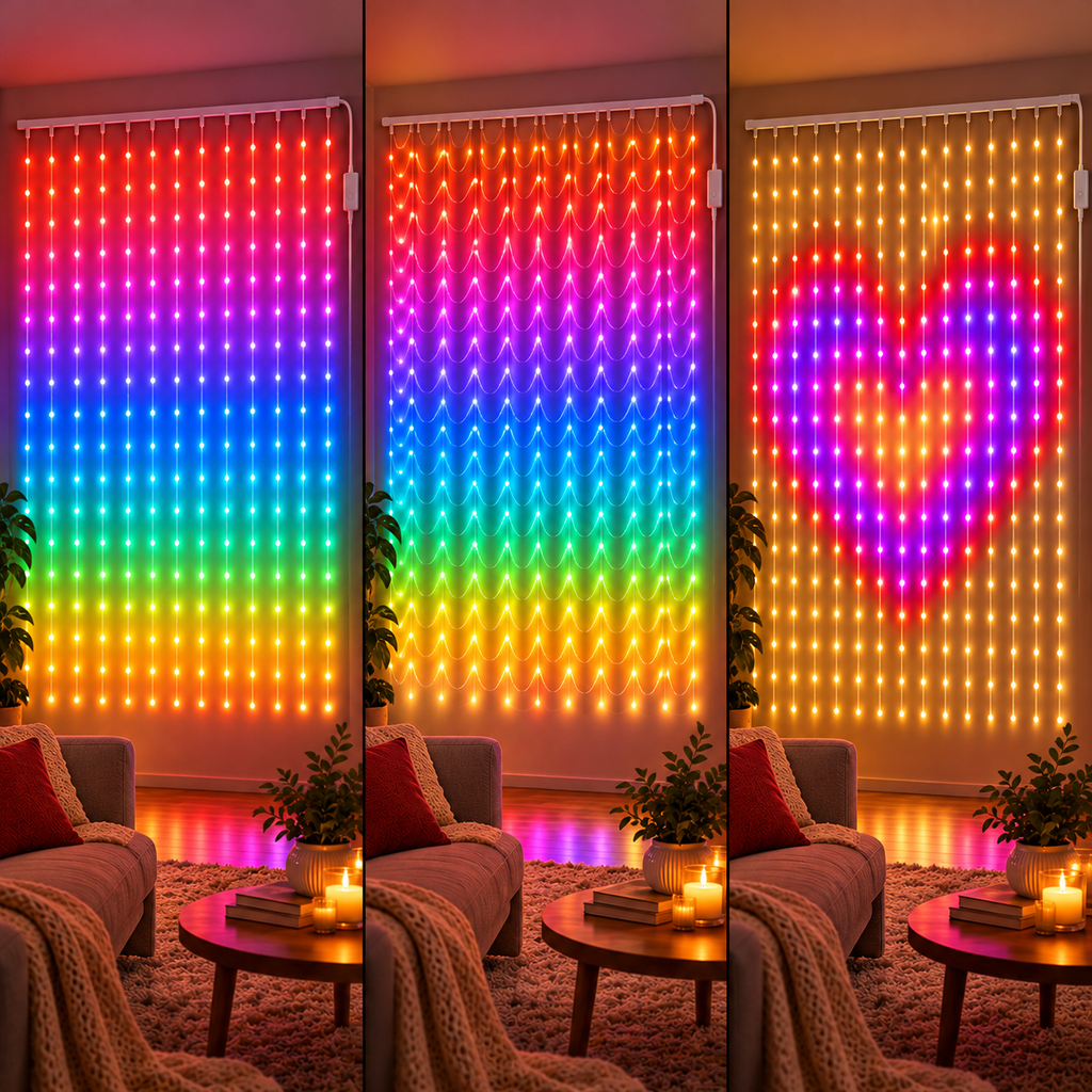 Exemple de aranjare decorativă a perdelei LED