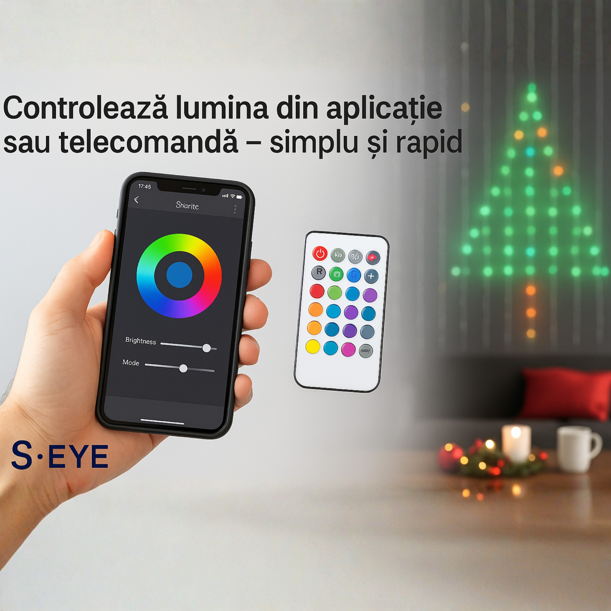 Instalatie Inteligenta S-Eye 400 LED-uri, control Wi-Fi, telecomanda, 2x2 m