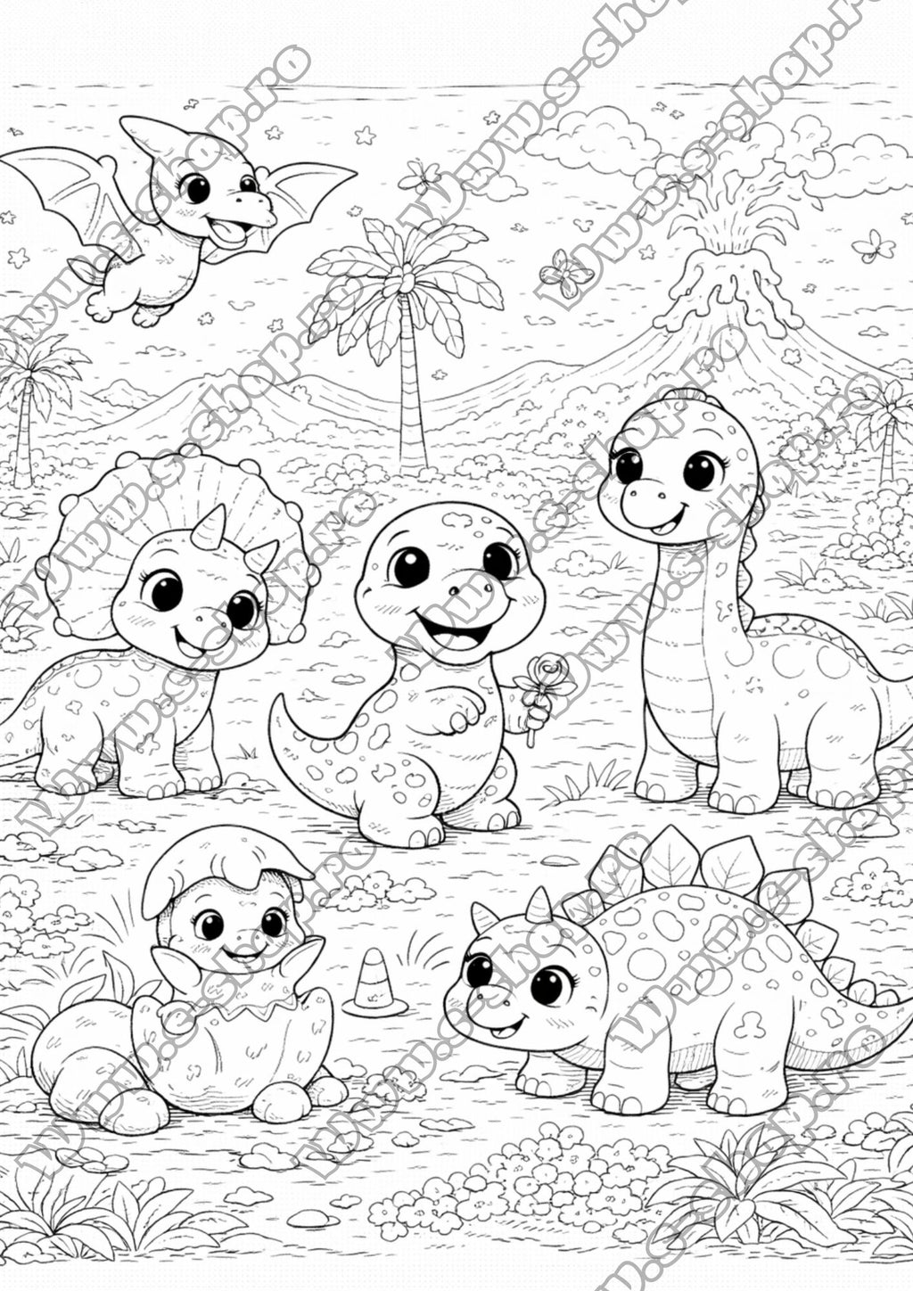 Carte de Colorat pentru Copii, 50 Desene cu Animale, Unicorni si Dinozauri, Format Mare