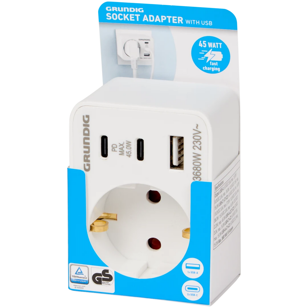 Adaptor priză Grundig compact alb