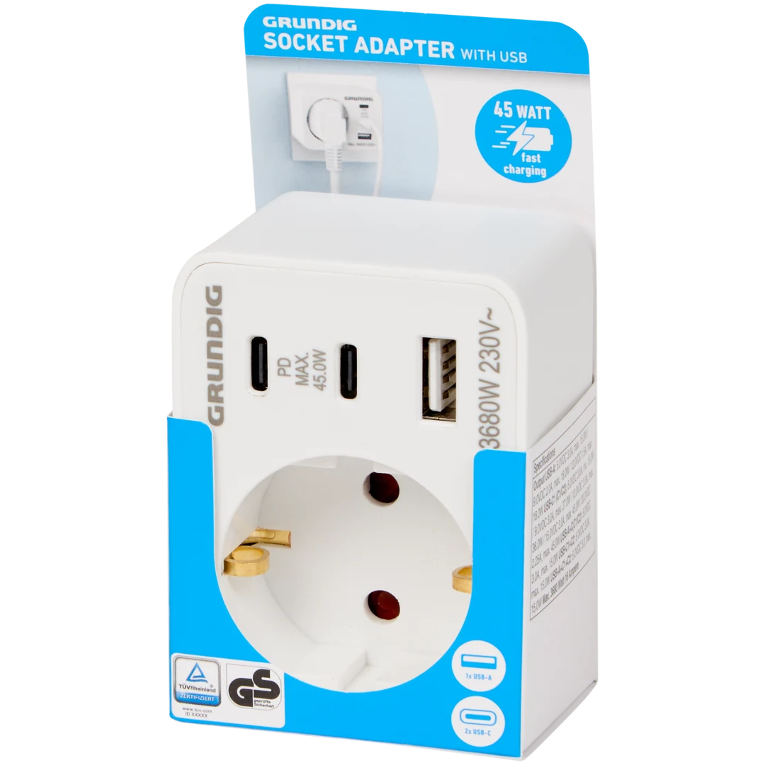 Adaptor priză Grundig compact alb