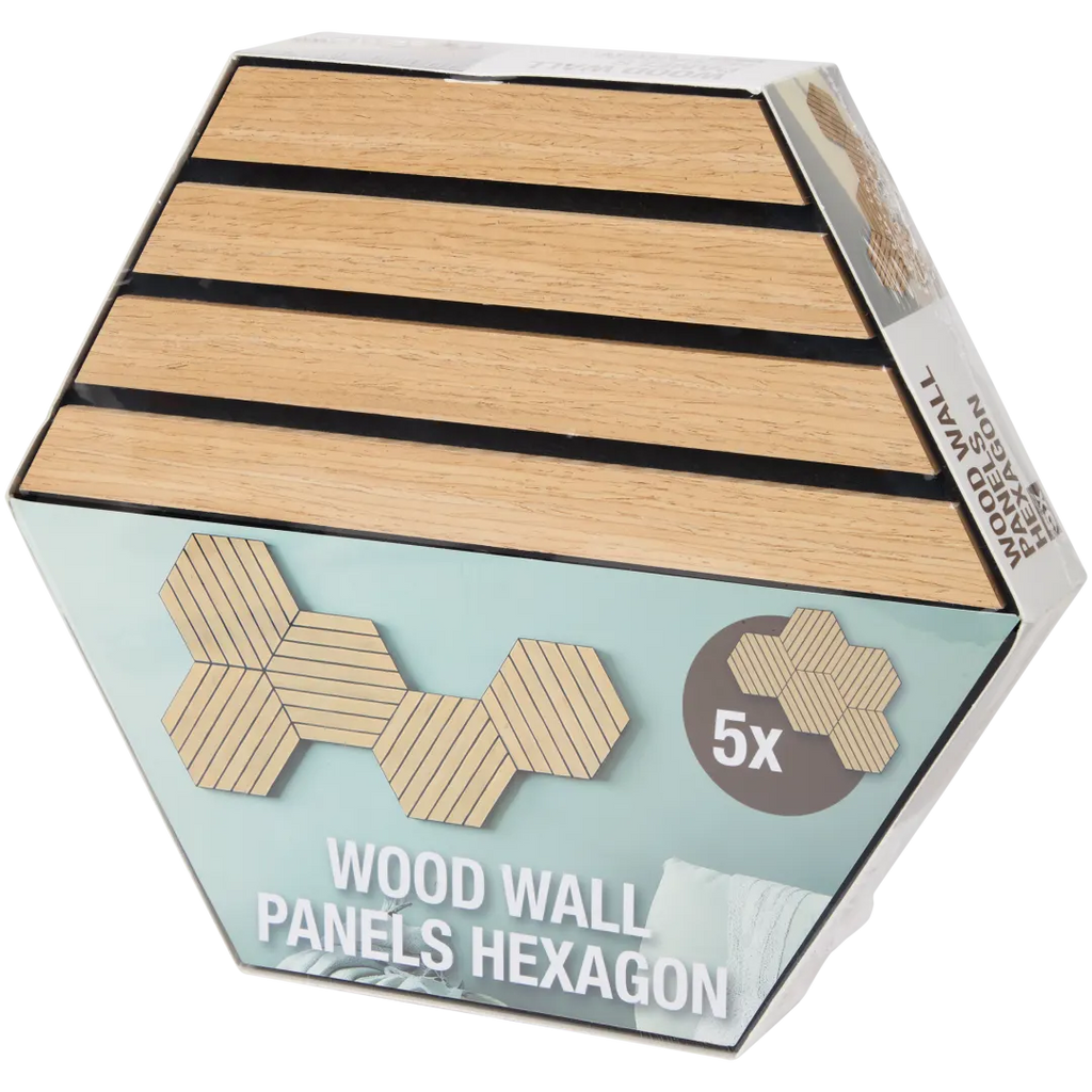 Panou hexagonal din lemn aranjat pe perete decor modern