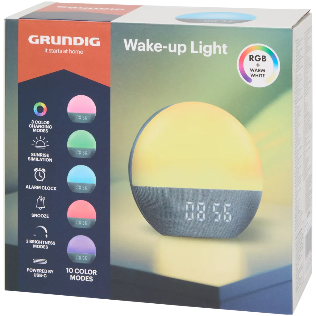 Lampă deșteptătoare Grundig Wake-up Light cu simulare răsărit și afișaj oră