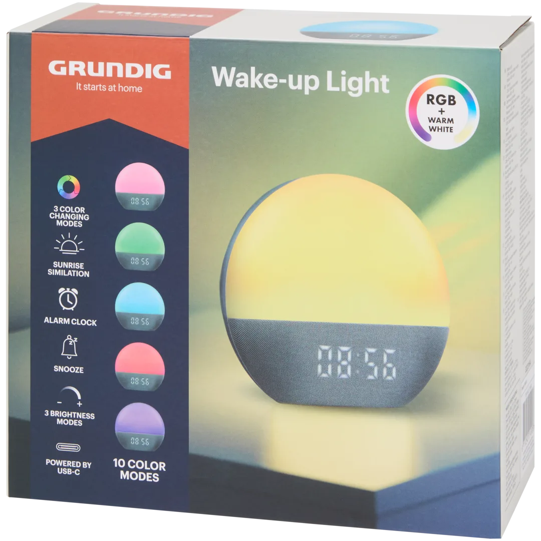 Lampă deșteptătoare Grundig Wake-up Light cu simulare răsărit și afișaj oră