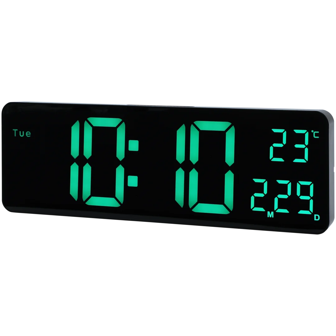 Ceas de perete digital LED RGB 39 cm cu oră, dată și temperatură