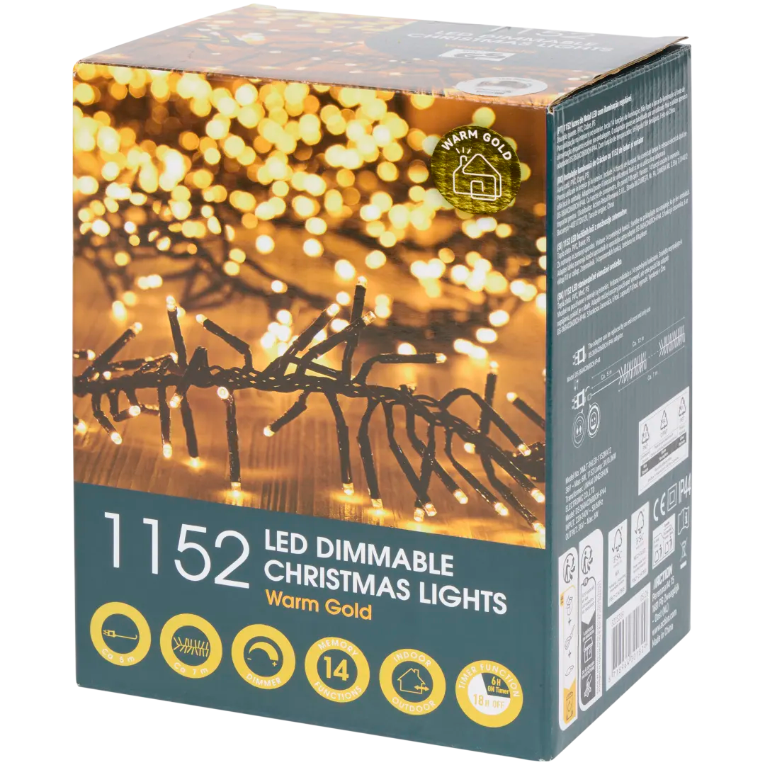 Ghirlandă luminoasă Crăciun 1152 LED, 12 m, alb cald