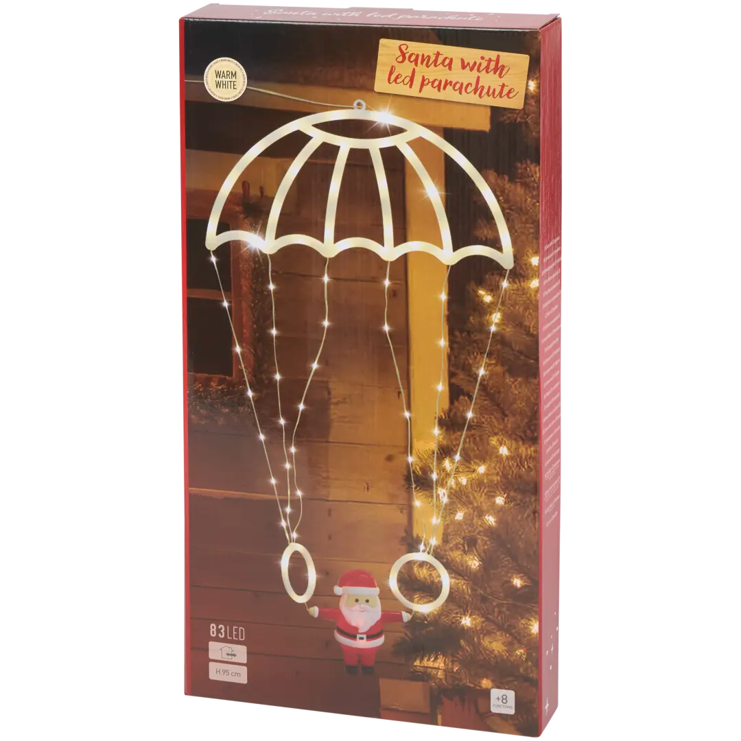 Moș Crăciun cu parașută LED - varianta multicolor