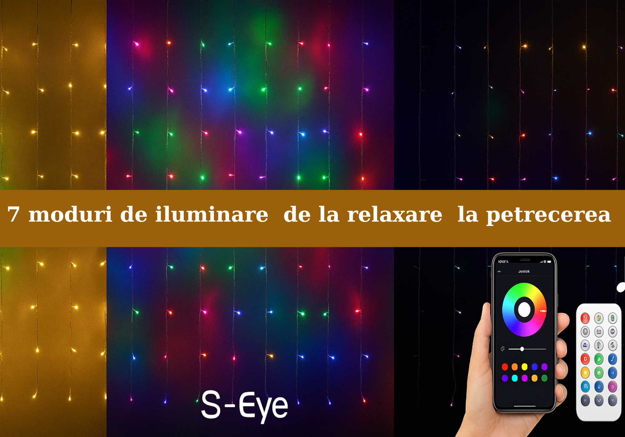 Instalatie Inteligenta S-Eye 400 LED-uri, control Wi-Fi, telecomanda, 2x2 m