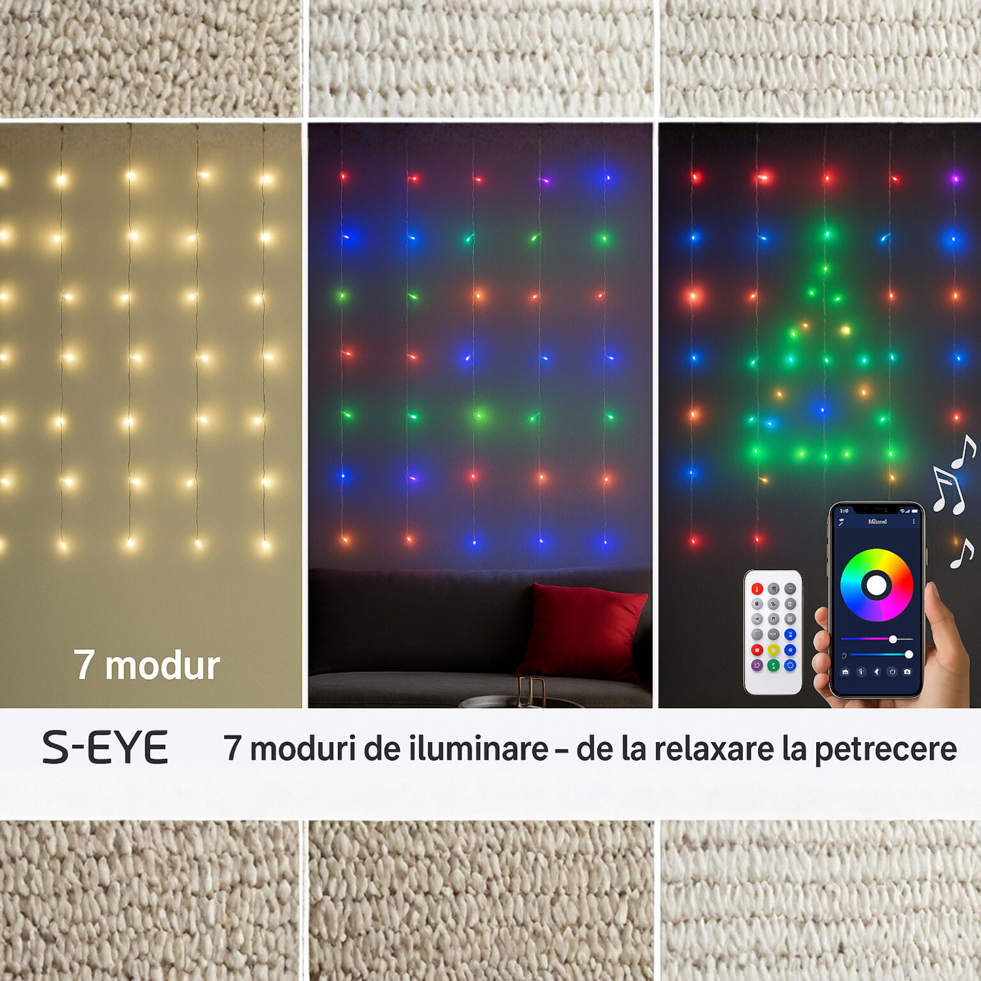 Instalatie Inteligenta S-Eye 400 LED-uri, control Wi-Fi, telecomanda, 2x2 m