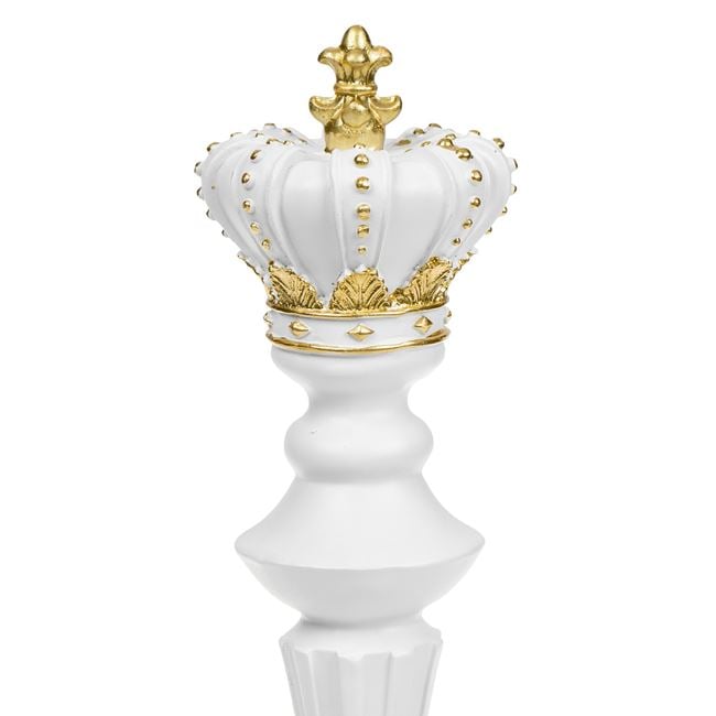Piesă șah decorativă Rege alb cu detalii aurii - detaliu