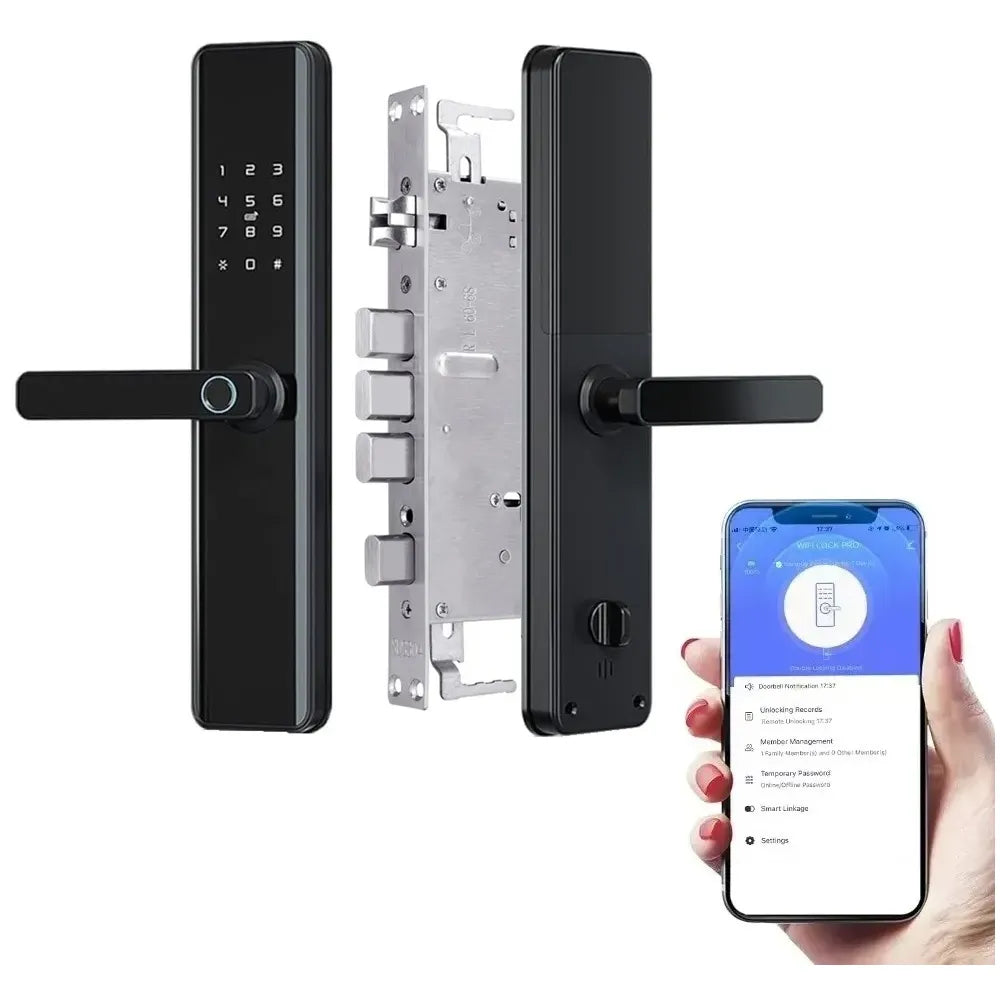 Yala inteligenta WiFi cu amprenta si card pentru usa metalica