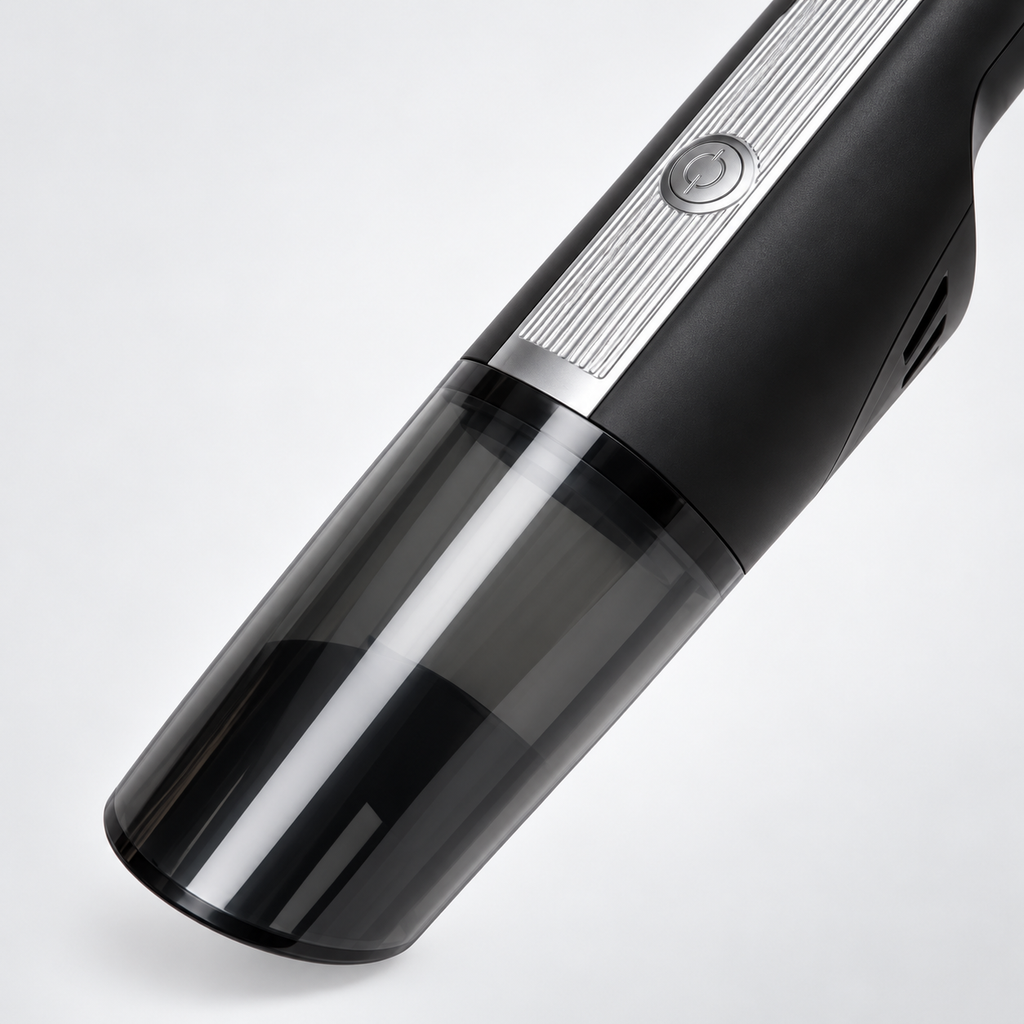 Detaliu recipient transparent al aspiratorului auto C&C