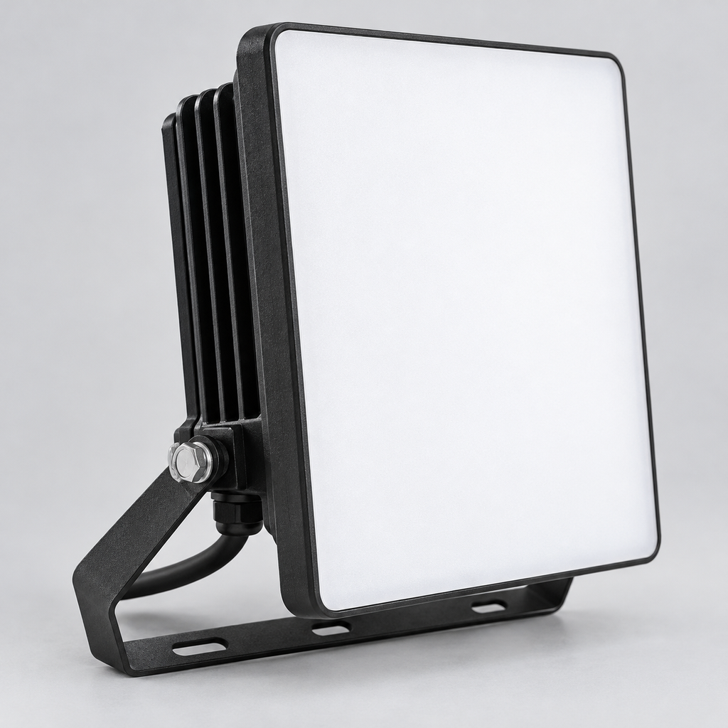 Vedere laterală a proiectorului cu radiator și suport reglabil
