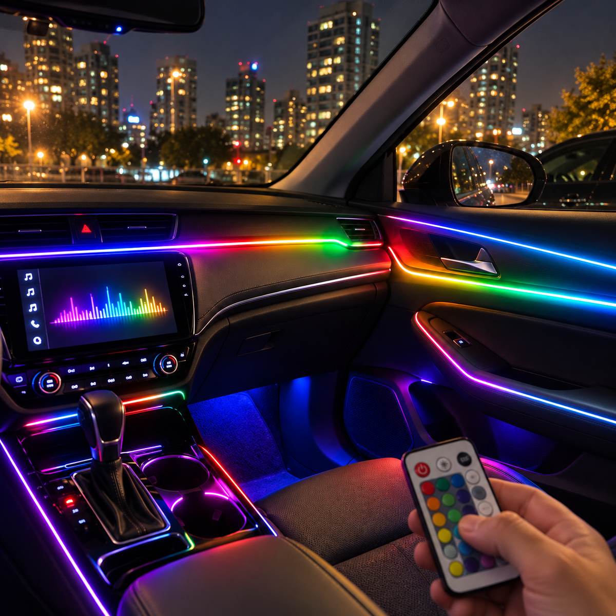 Bandă LED auto RGB controlată din telecomandă