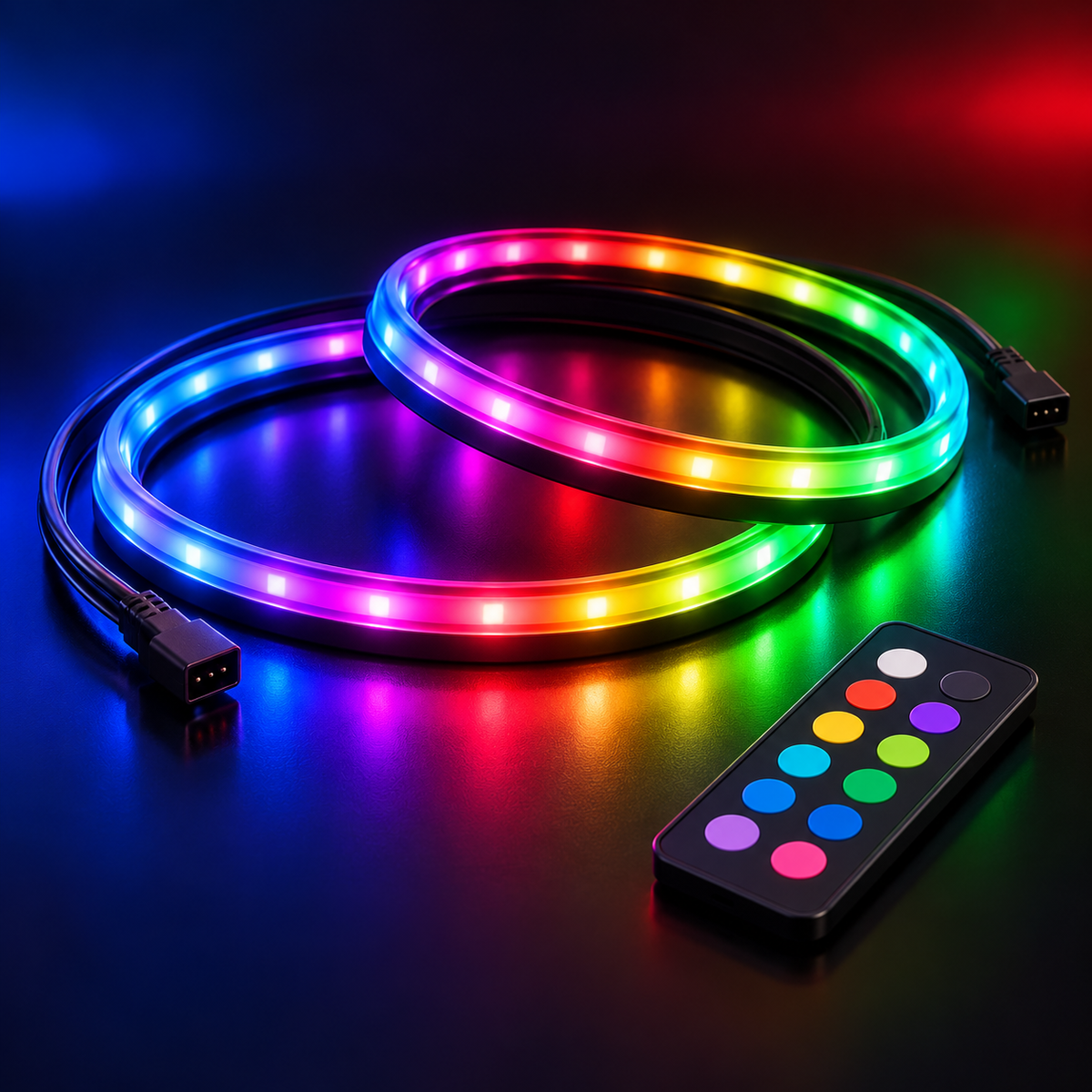 Prezentare produs bandă LED RGB și telecomandă