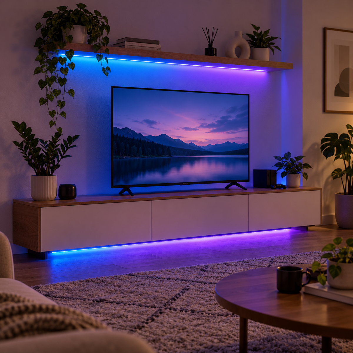 Iluminare LED RGB în zona televizorului