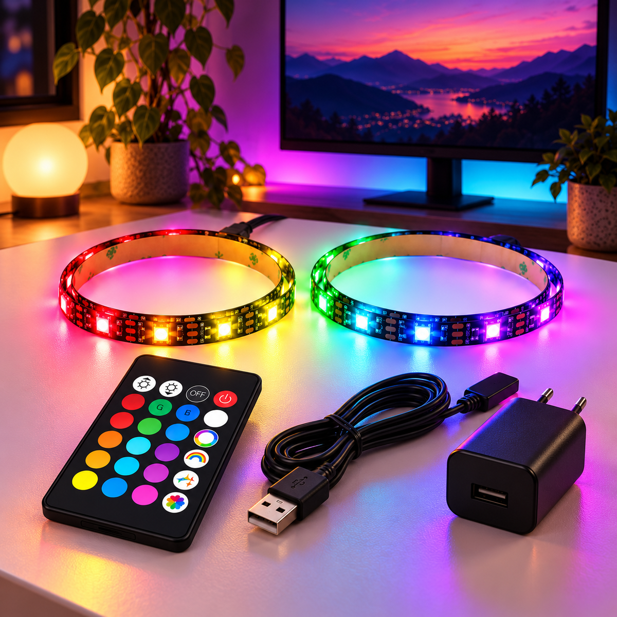 Set bandă LED Grundig cu telecomandă în decor ambiental